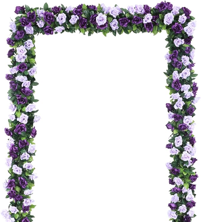 Kisflower 3Pack Artificial Rose Flower Garland, 23.7FT Fake Vines Silk Flowers - Image 3