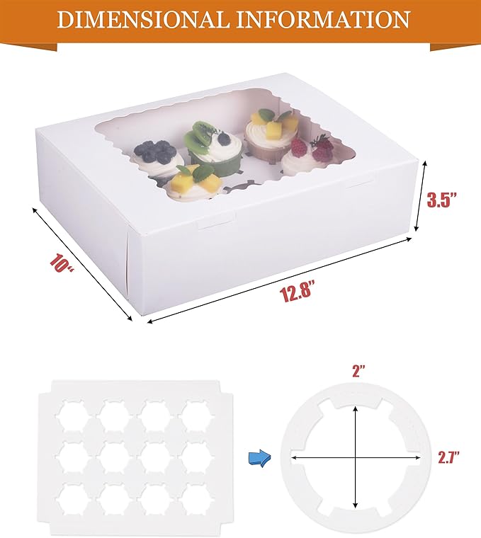 15-Set Cupcake Boxes Hold 12 Standard Cupcakes, Food Grade Cupcake Holders - Image 2