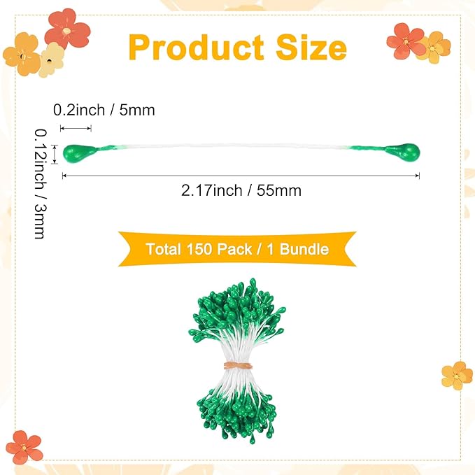 150-Pack Flower Stamens for Crafts, 5mm Double Heads Artificial Pearl Floral - Image 3