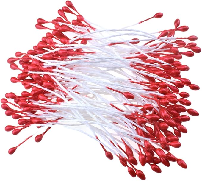 HAHIYO 700Pcs 3mm Red Pearl Double Head Flower Stamen Pistil Hand-Made - Image 4