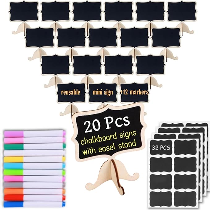 20 Pack Wood Mini Chalkboards Signs, Food Labels Place Cards Small Blackboard by YZLIANGYUAN