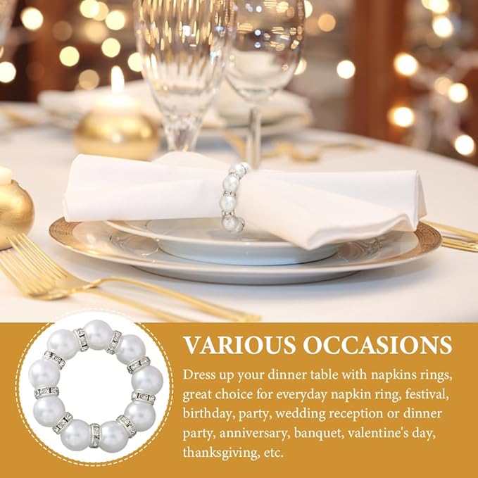30Pcs Pearl Napkin Rings, Round Napkin Buckles Wedding Beaded White Napkin - Image 6