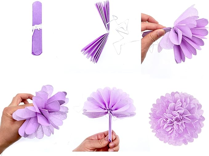 Purple White-Gold Lavender Tissue Pom-Poms - Image 3