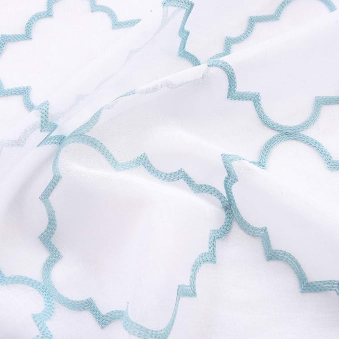 Embroidery Sheer Curtains Blue 63 Inch, Rod Pocket Voile Drapes - Image 6