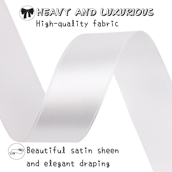 White Solid Satin Ribbon 1 Inch 50 Yards Solid Polyester Fabric Ribbon - Image 4