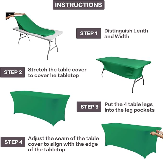 IVAPUPU 1 Pack 8FT Table Cloth for Rectangular Fitted Events Stretch Emerald - Image 4