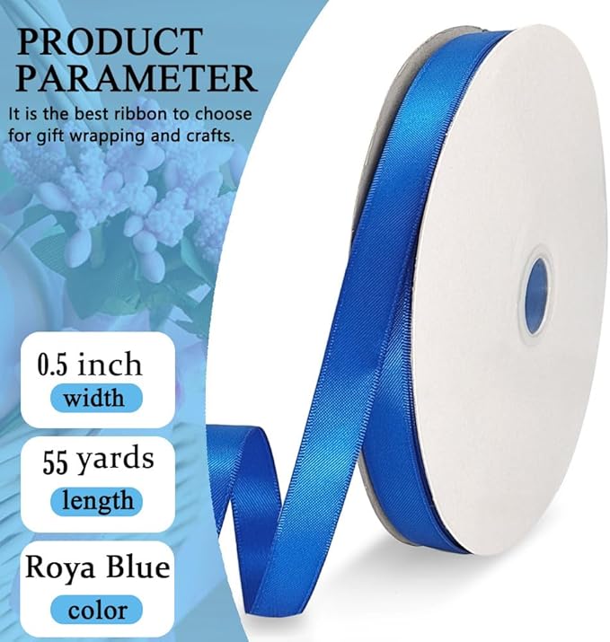 Royal Blue Satin Ribbon Double Faced Satin 1/2 inch x 55 Yards Polyester Ribbon - Image 2