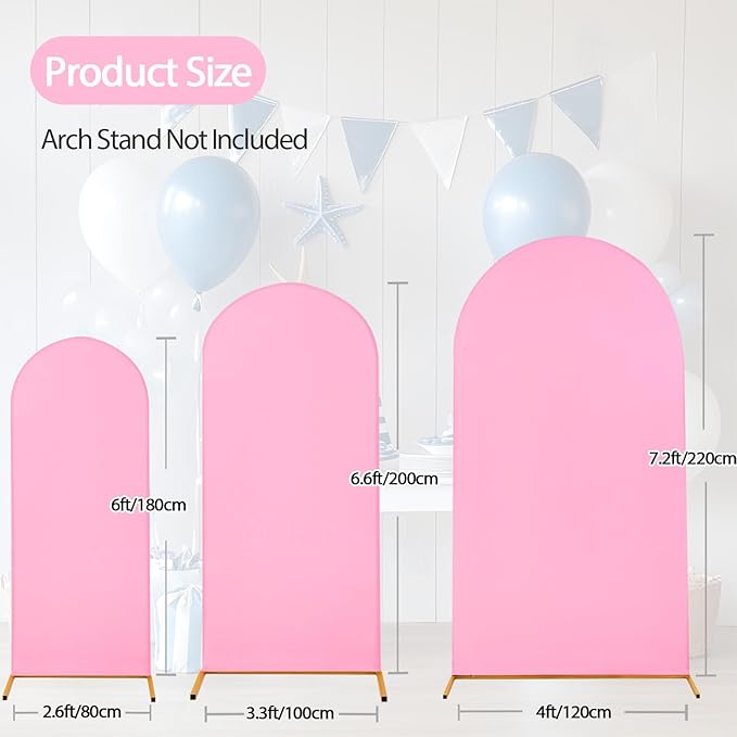 WEERRW Wedding Arch Cover Pink Spandex Fitted Set of 3 Balloon Arch Stand - Image 5