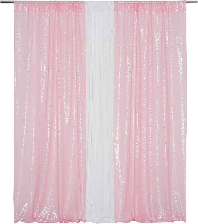 Eternal Beauty Sequin Backdrop Curtains, 2x8 Ft-2 Panels Pink Back Drop - Image 6