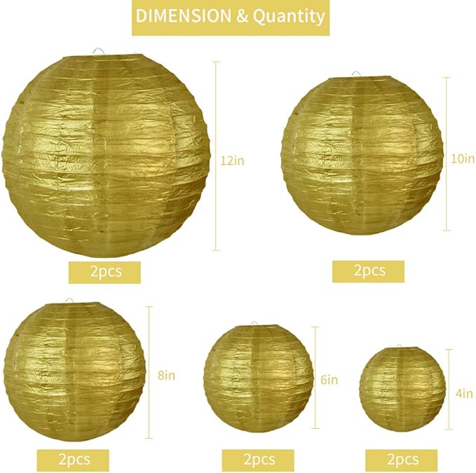 BEISHIDA Gold Round Paper Lanterns Decorative Hanging Chinese Japanese Paper - Image 2