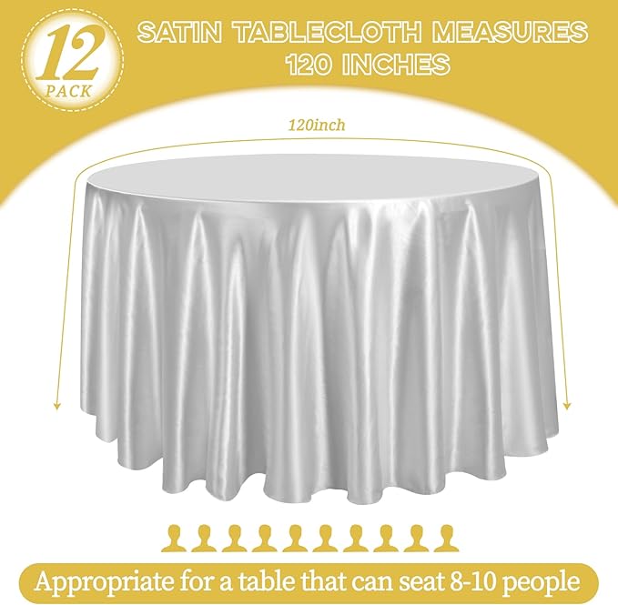 12 Pack 120 Inch Silver Satin Tablecloth - Image 2