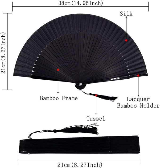 Amajiji 8.27" Hand Held Bamboo Silk Folding Fan Hand Fan, Chinese/Japanese - Image 2