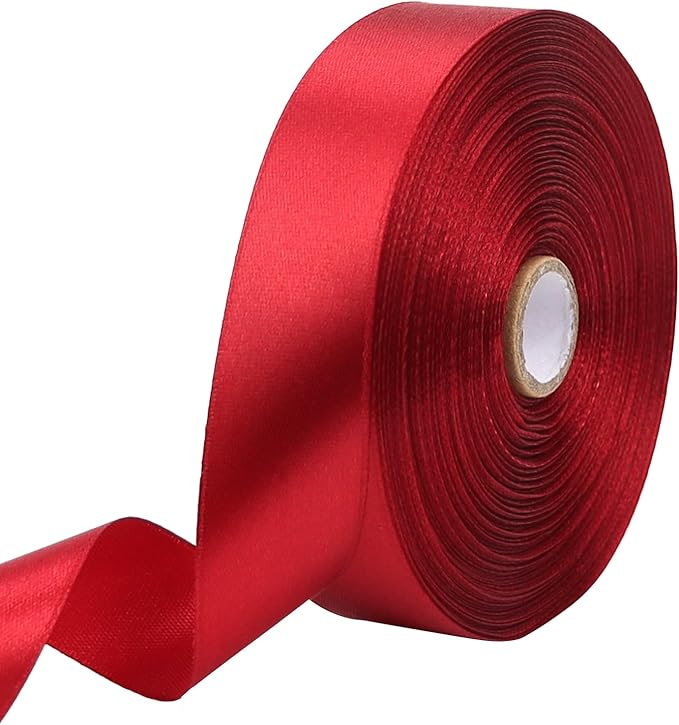 Deep red Solid Satin Ribbon 1 Inch 50 Yards Solid Polyester Fabric Ribbon by Riunbb