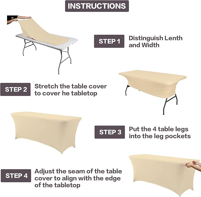 IVAPUPU 2 Pack 8FT Table Cloth for Rectangular Fitted Events Stretch Champagne - Image 4