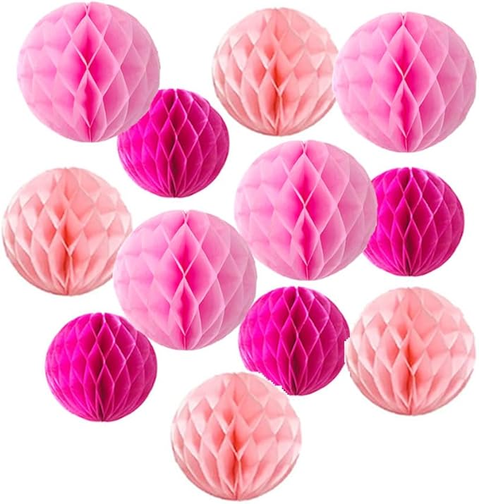 12pcs Party Honeycomb Balls Decorations 3'' 6'' 8'' Honeycomb Flower Tissue Pom by Yangeey