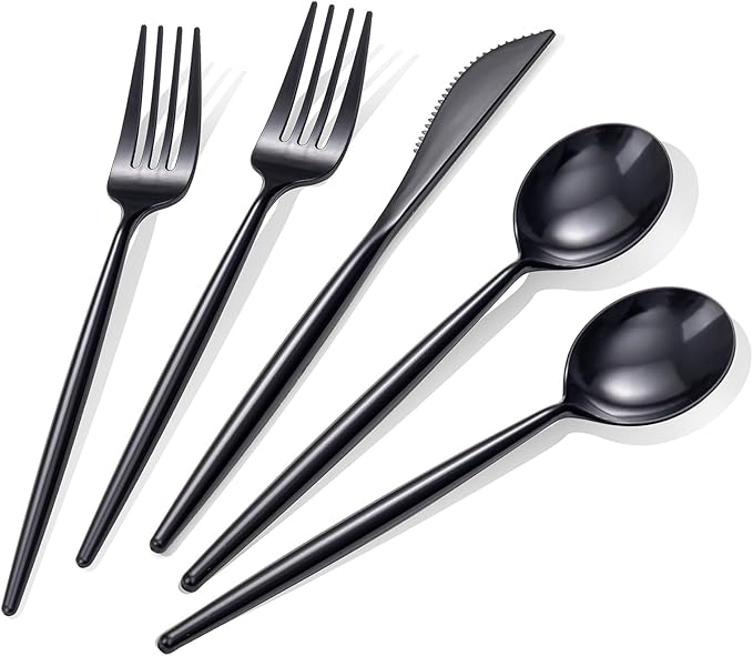Rubtlamp 90Pcs Plastic Black Silverware, Plastic Utensils Heay Duty include 30 by Rubtlamp