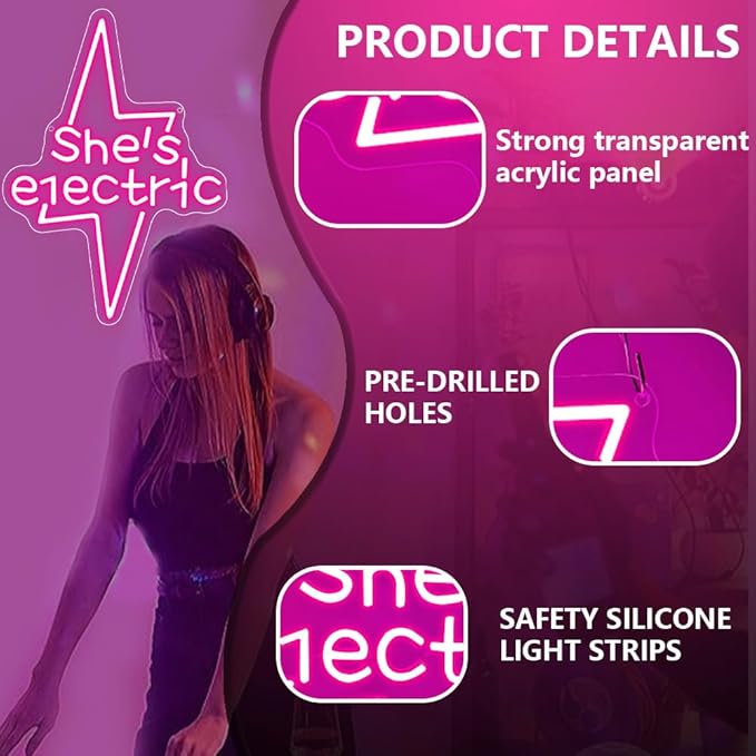 Lightning Bolt Light Up Signs for Wall Decor, Music LED Gift for Girls Teens - Image 3