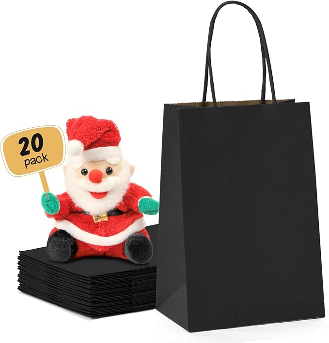 METRONIC 20 Pack 5.25x3.75x8 Small Black Gift Bags, Kraft Paper Shopping Bag by METRONIC