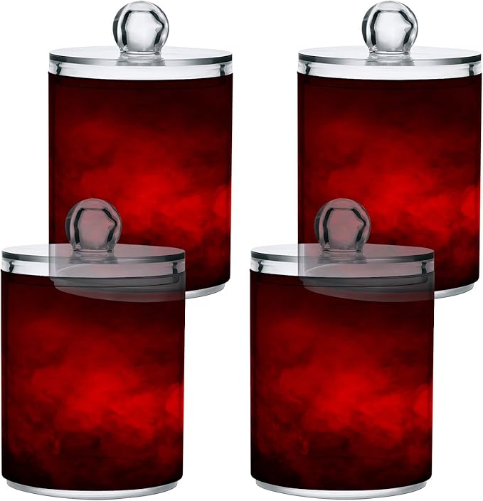 Gredecor 2 Pack Qtip Holder Clear Red Apothecary Jars - Image 2