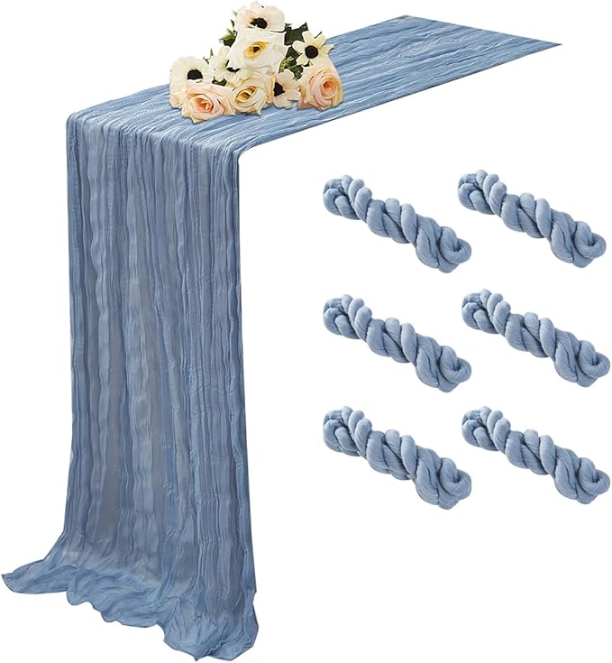 Dusty Blue 6 Pack Cheesecloth Table Runner 120 Inch 10 FT Boho Rustic Gauze by RRBXIA