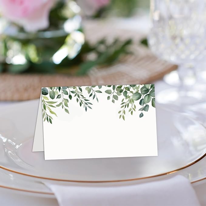 25 Pcs Greenery Place Cards, Watercolor Blank Tent Name Cards - Image 4