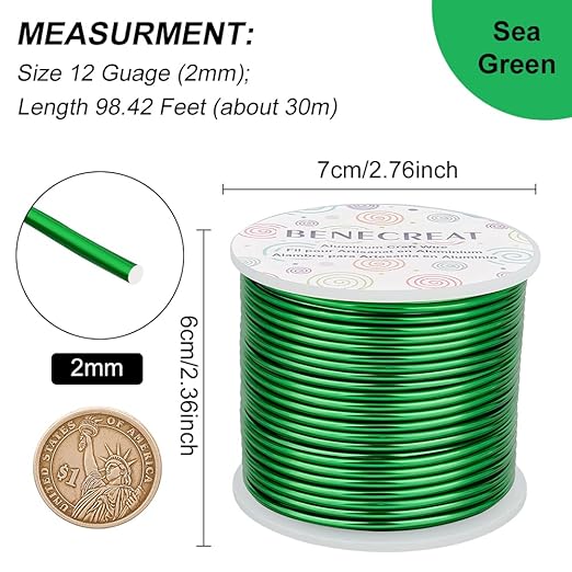 BENECREAT 12 Gauge 100FT Green Aluminum Wire Anodized Jewelry Craft Making - Image 2