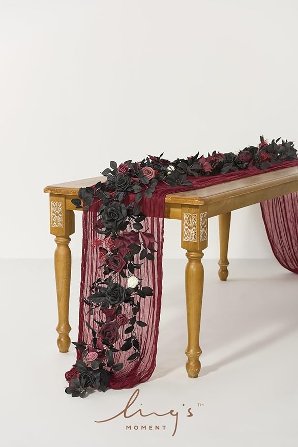 Ling's Moment 5FT Black Burgundy Artificial Flower Garland Fake Rose Leaves - Image 2