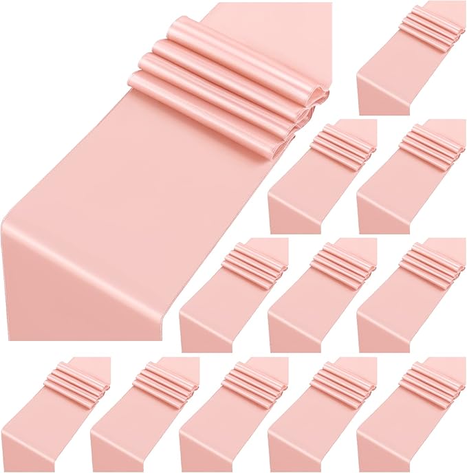 12 Pack Rose Gold Satin Table Runner, 12 x 108 inch Long Premium Smooth Table by LOKUME