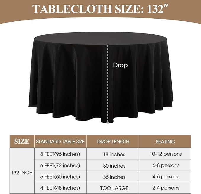 Round Tablecloth 132 Inch 10 Pack Black Tablecloths Washable Decorative Linen - Image 6