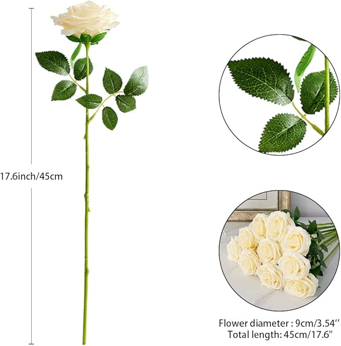 Artificial Rose 10pcs Open Flower Bouquet Faux Rose Stems - Image 4