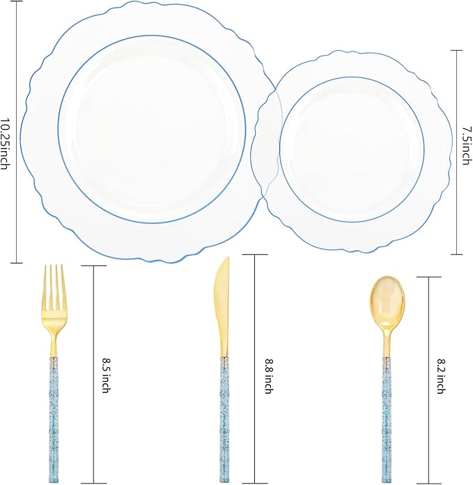 Liacere 150PCS Clear and Blue Plastic Plates-Clear and Blue Disposable Plates - Image 4