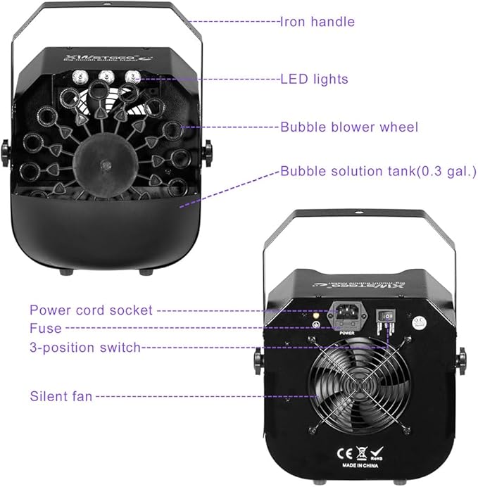 Stage Bubble Machine with Lights, Wireless Remote - Image 7