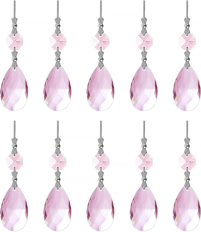 10pcs Crystal Prisms Chandelier Pink Ornament Pendants Rainbow Maker 38mm Drop by LONGSHENG-SINCE2001-