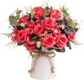 LESING Artificial Rose with Vase, Fake Silk Flowers Bouquets in Vase Table by LESING