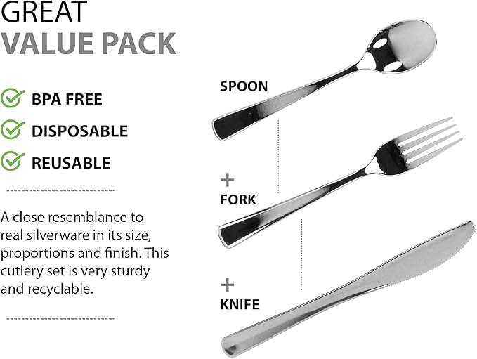 Plastic Cutlery Silverware Extra Heavyweight Disposable Flatware, Full Size - Image 4
