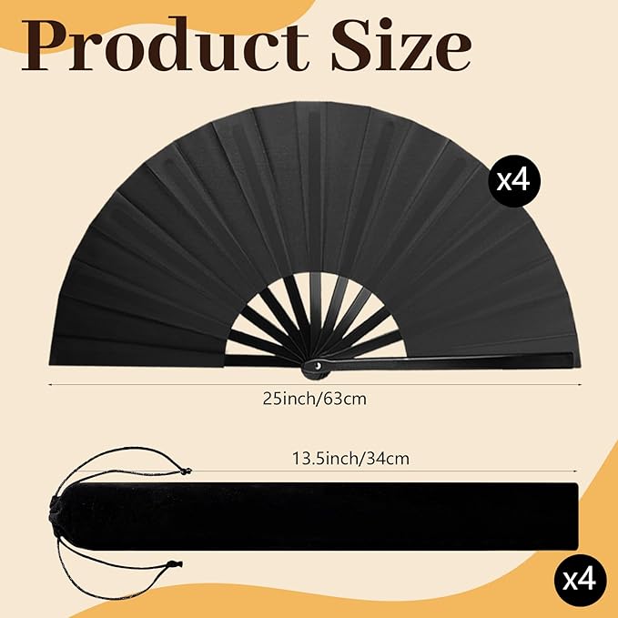 4PCS Large Chinese Folding Fans - Image 2