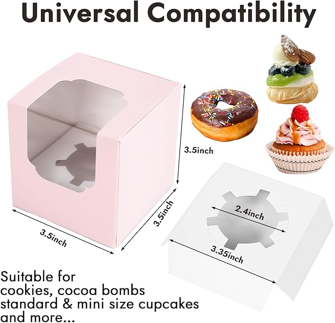 JCD 70 packs Pink Cupcake Boxes Individual Cupcake Container 3.5" x 3.5" x 3.5" - Image 5