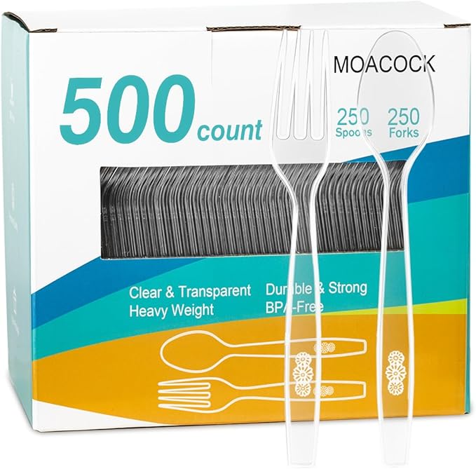 500 Count Plastic Silverware, Heavy Weight Plastic Forks Spoons Disposable by MOACOCK