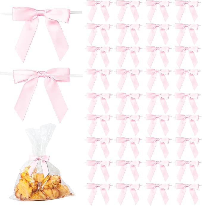 50Pcs Light Pink Twist Tie Bows by TULOBI