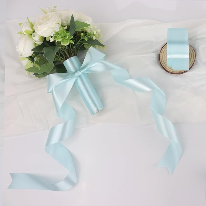 Light Blue Solid Satin Ribbon 1-1/2 Inch 50 Yards Solid Polyester Fabric Ribbon - Image 6