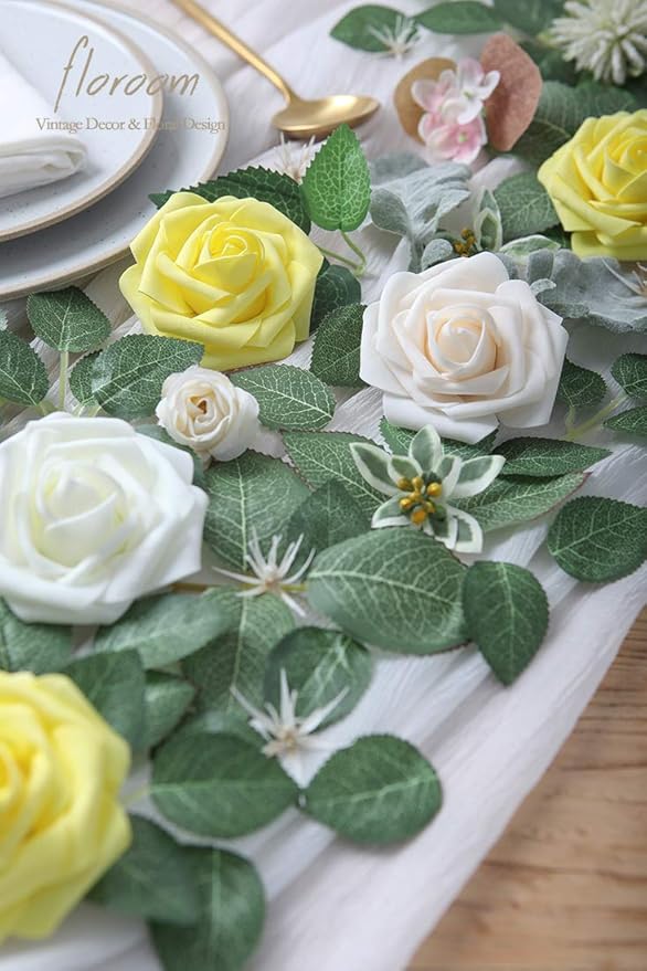 Floroom Artificial Flowers 25pcs Real Looking Canary Yellow Foam Fake Roses - Image 2