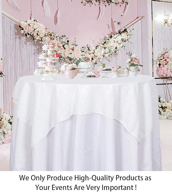 ShinyBeauty Square Tablecloth 72x72-Inch Sequin Tablecloth Overlay White Table - Image 2
