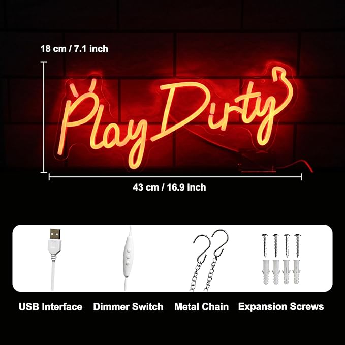 Play Dirty Neon Sign Red Letter LED Neon Lights Signs Devil Neon Signs - Image 4