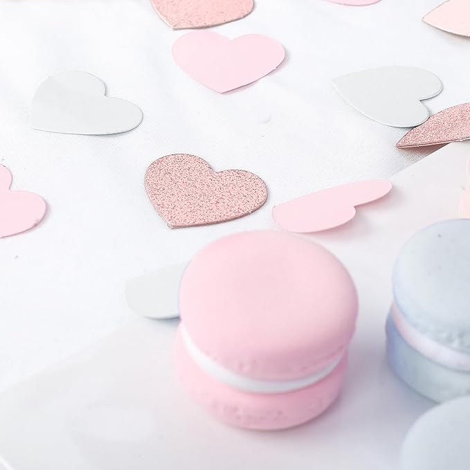 Rose-Gold Pink White Party Decorations – 300Pcs Paper Heart Confetti Birthday - Image 3