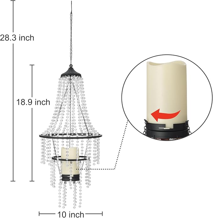 Battery Operated Hanging Chandelier Outdoor Indoor, 28” Modern Acrylic Crystal - Image 3