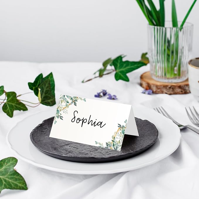 25 Pack Greenery Place Cards, Editable Name Cards - Image 4