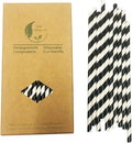 Biodegradable Black Striped Paper Straws by BOFAEcoTableware