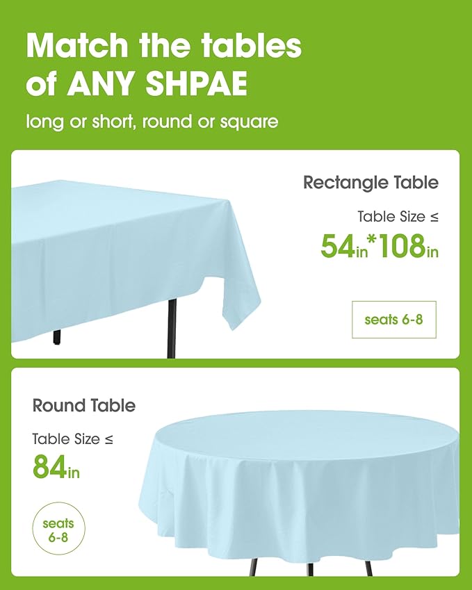 Pureegg Plastic Table Cloth Disposable 10 Pack, 54 x 108 Inch Table Cloths - Image 2