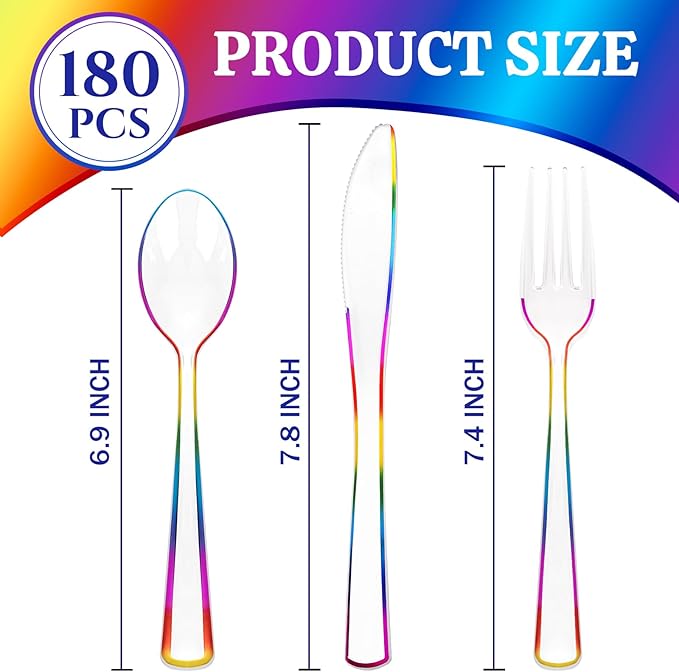 WDF 180 PCS Rainbow Plastic Silverware - Image 9