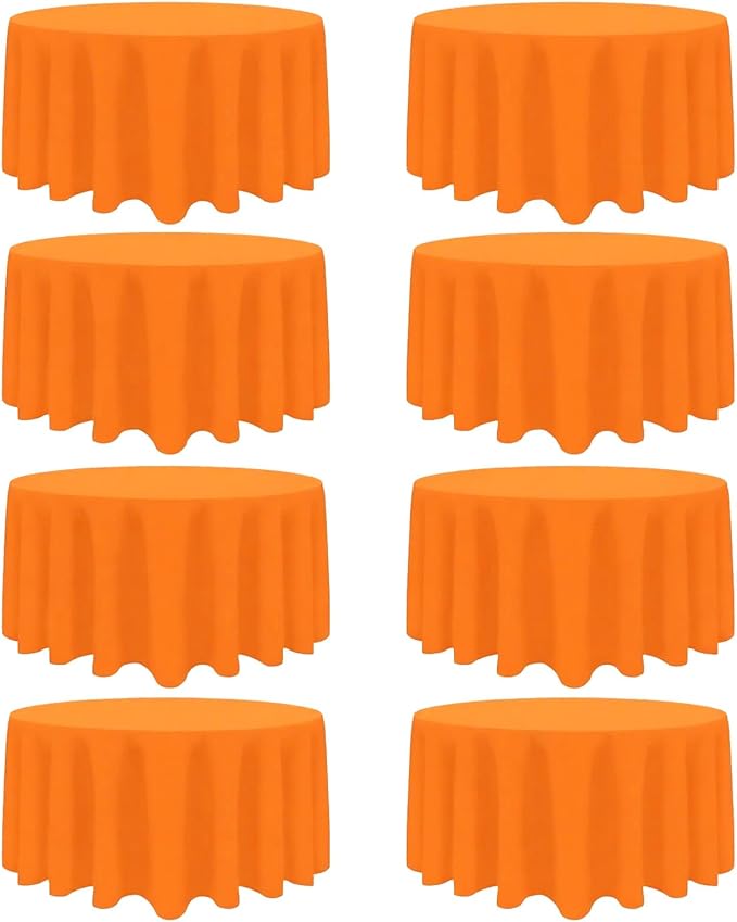 8 Pack Orange Round Tablecloth 120 Inch Stain and Wrinkle Resistant Round by Heneger